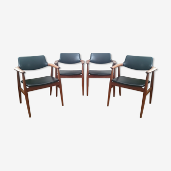 Set de 4 fauteuils en teck massif par Erik Kirkegaard