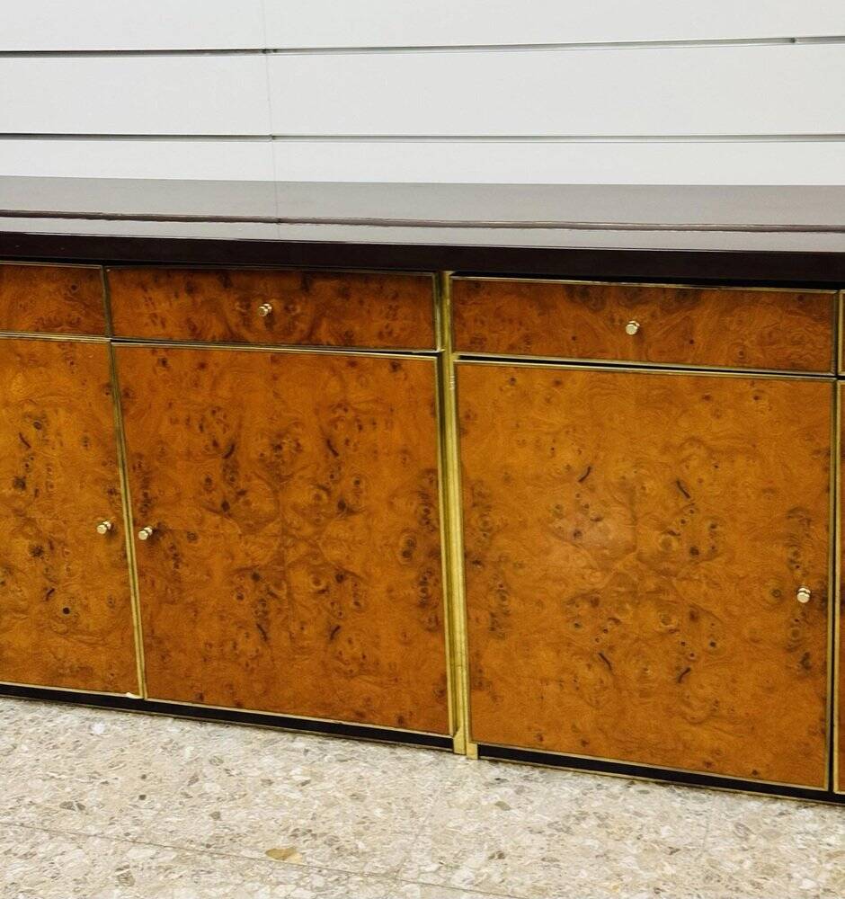 Modernist Sideboard in Radica and Gilded Metal, 1970s
