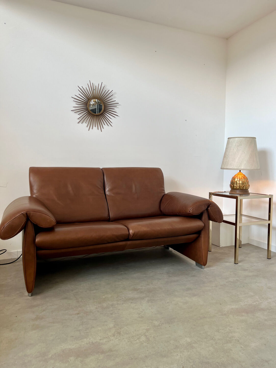Vintage sofa 2 places leather camel design de sede ds-1023