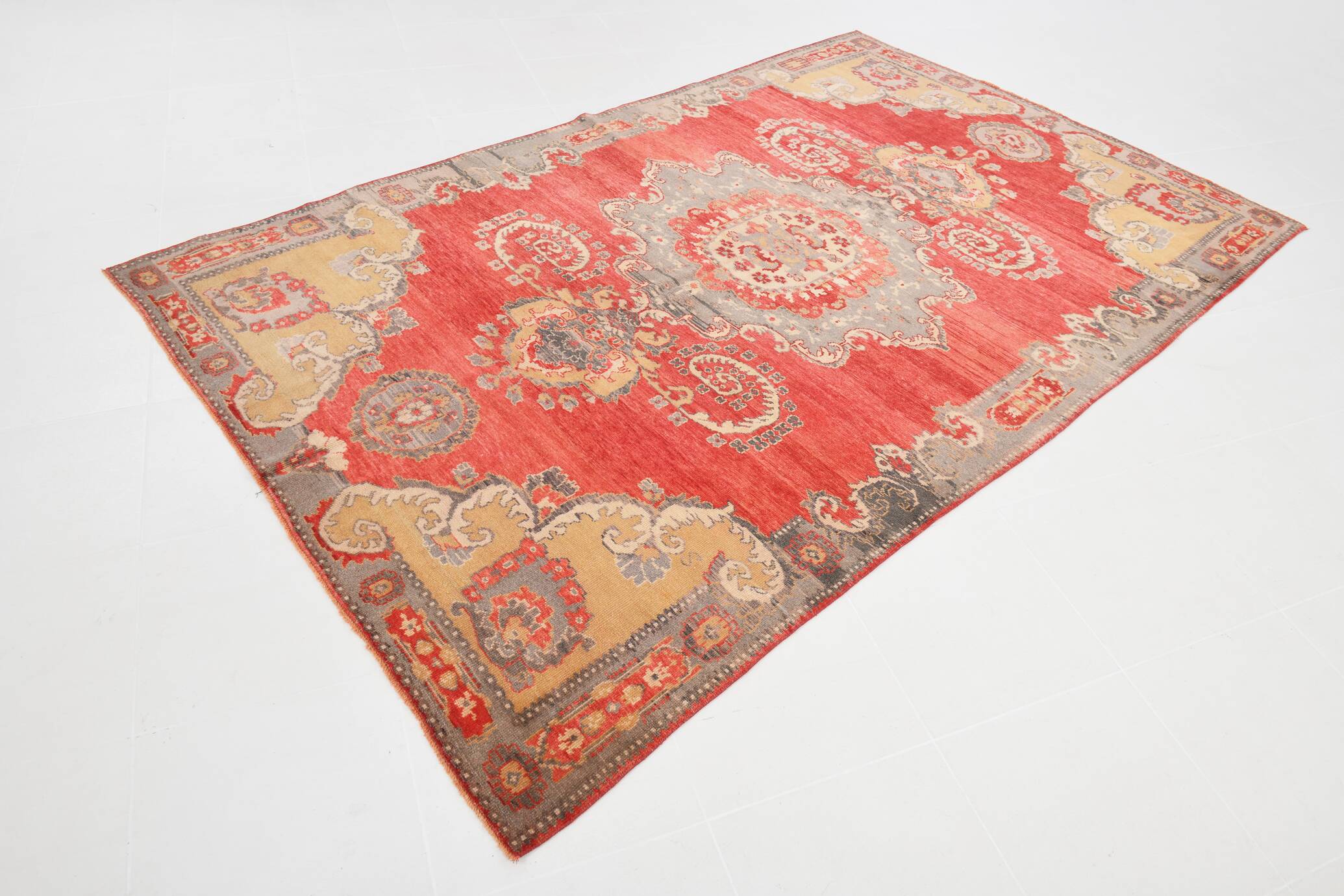 6X10 Vintage Red & Beige Made in Anatolian Turkish Vintage Rug, 184x296 Cm