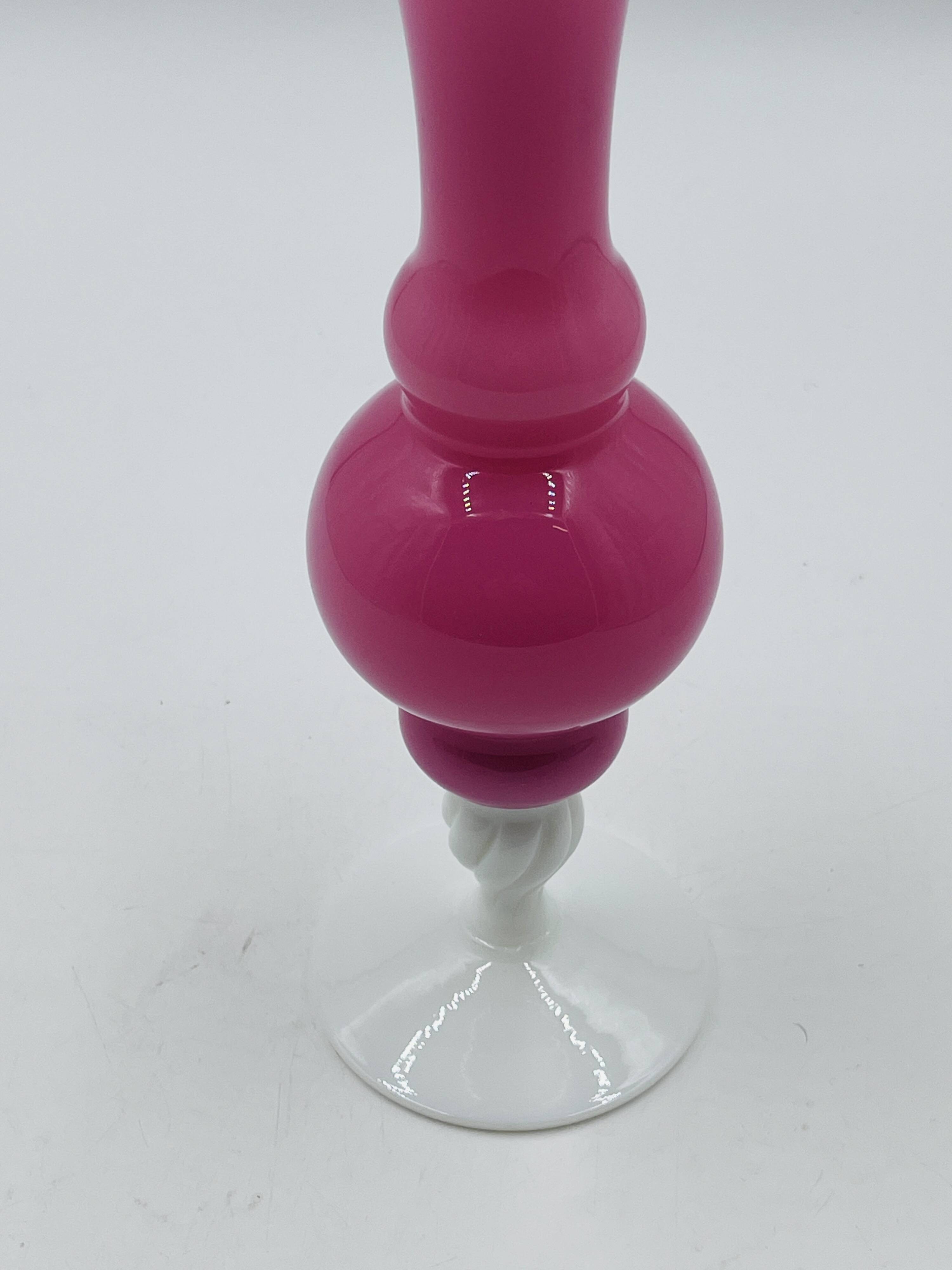 Pink and white opaline vase 31 cm