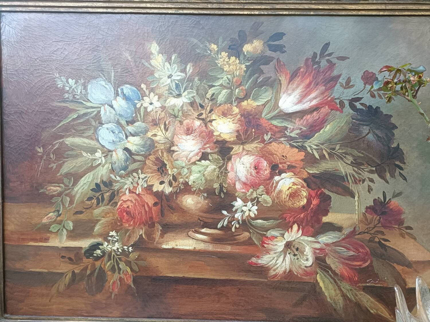 Framed flower bouquet tableau, 19th century.