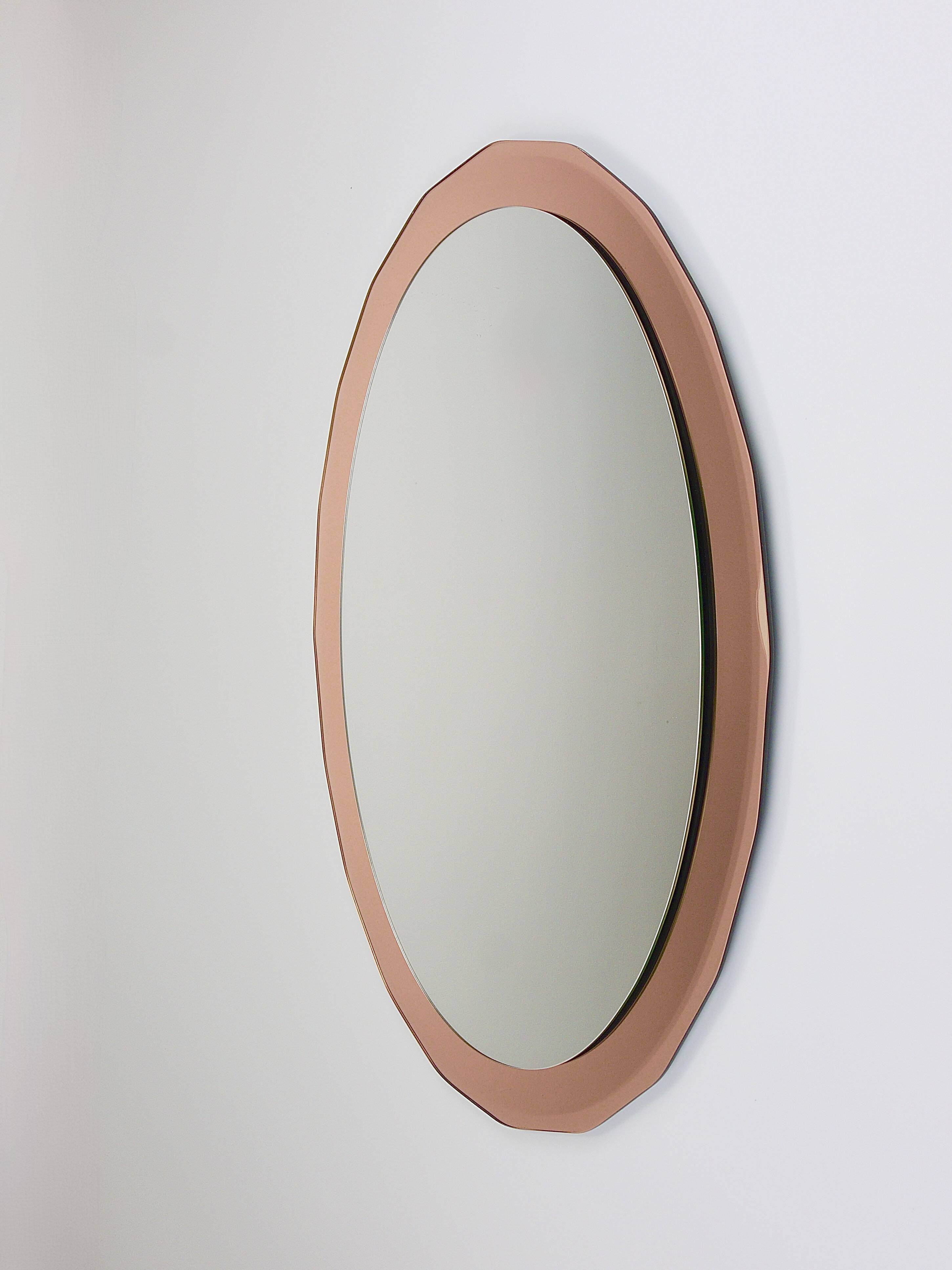 Cristal Arte Pink Oval Rosé Mid-Century Wall Mirror, Italy, 1960s