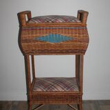Furniture vintage 70 sewing basket in rattan and wicker