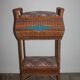 Meuble panier à couture vintage 70 en rotin et osier