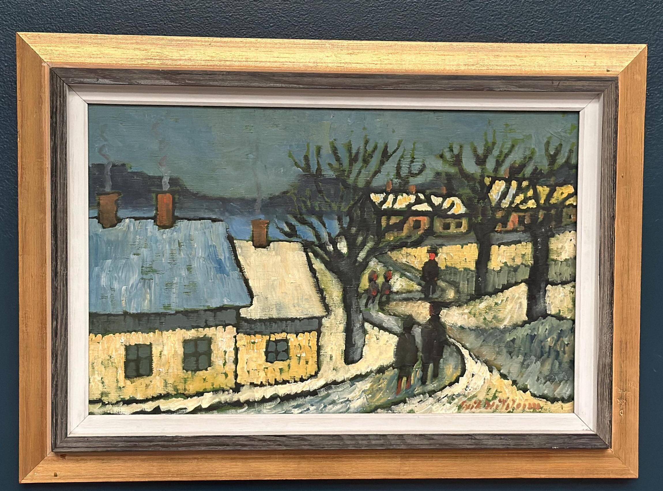 Mid Century Danish Oil on Panel – Winter Landscape – Erik Hilströml