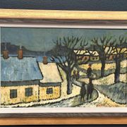 Mid Century Danish Oil on Panel – Winter Landscape – Erik Hilströml