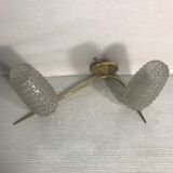 Applique double ancienne verre moulé support metal doré années 70 vintage