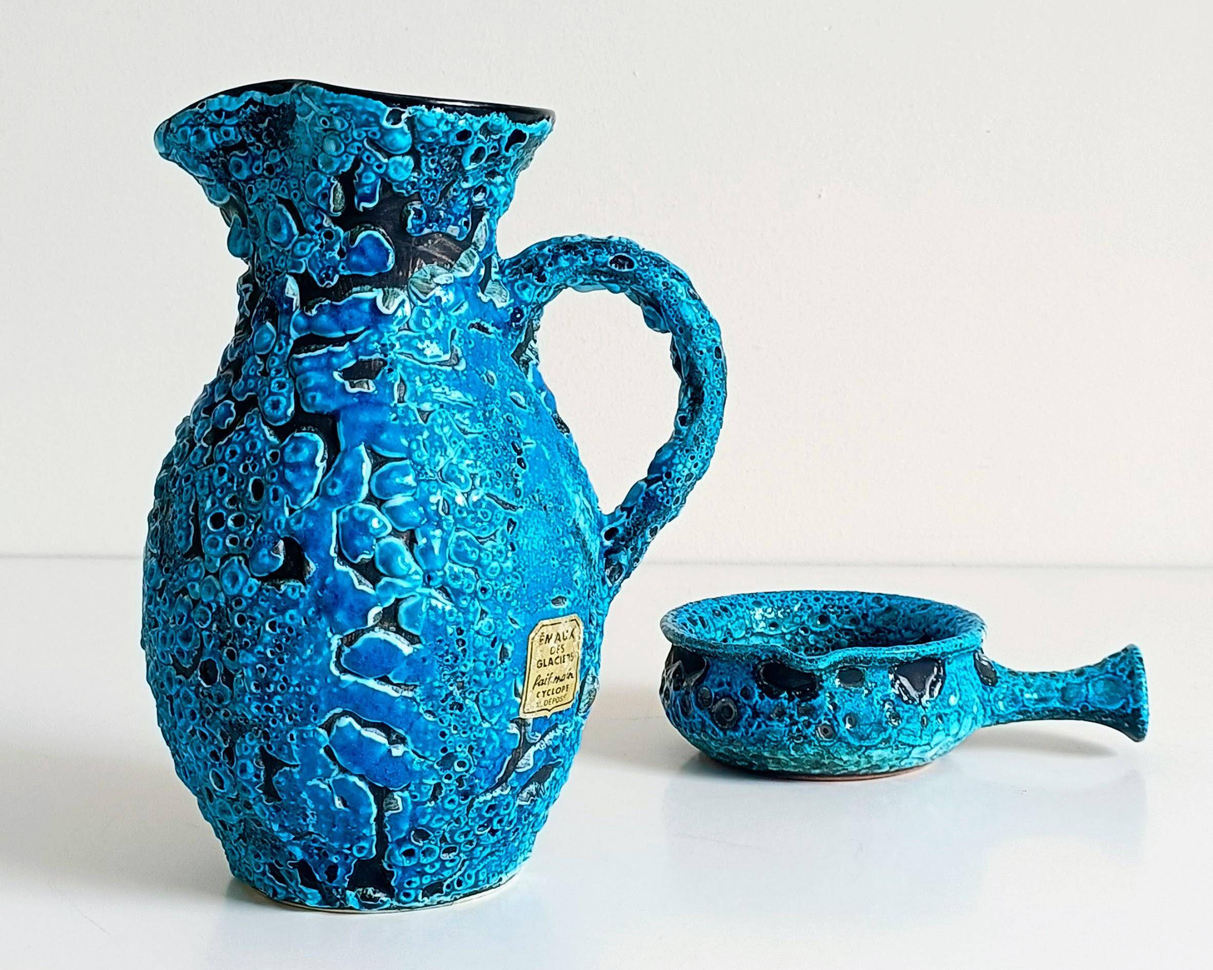 Mid-Century Blue Ceramics by Charles Cart ¨Emaux des Glaciers¨, France, 1960s