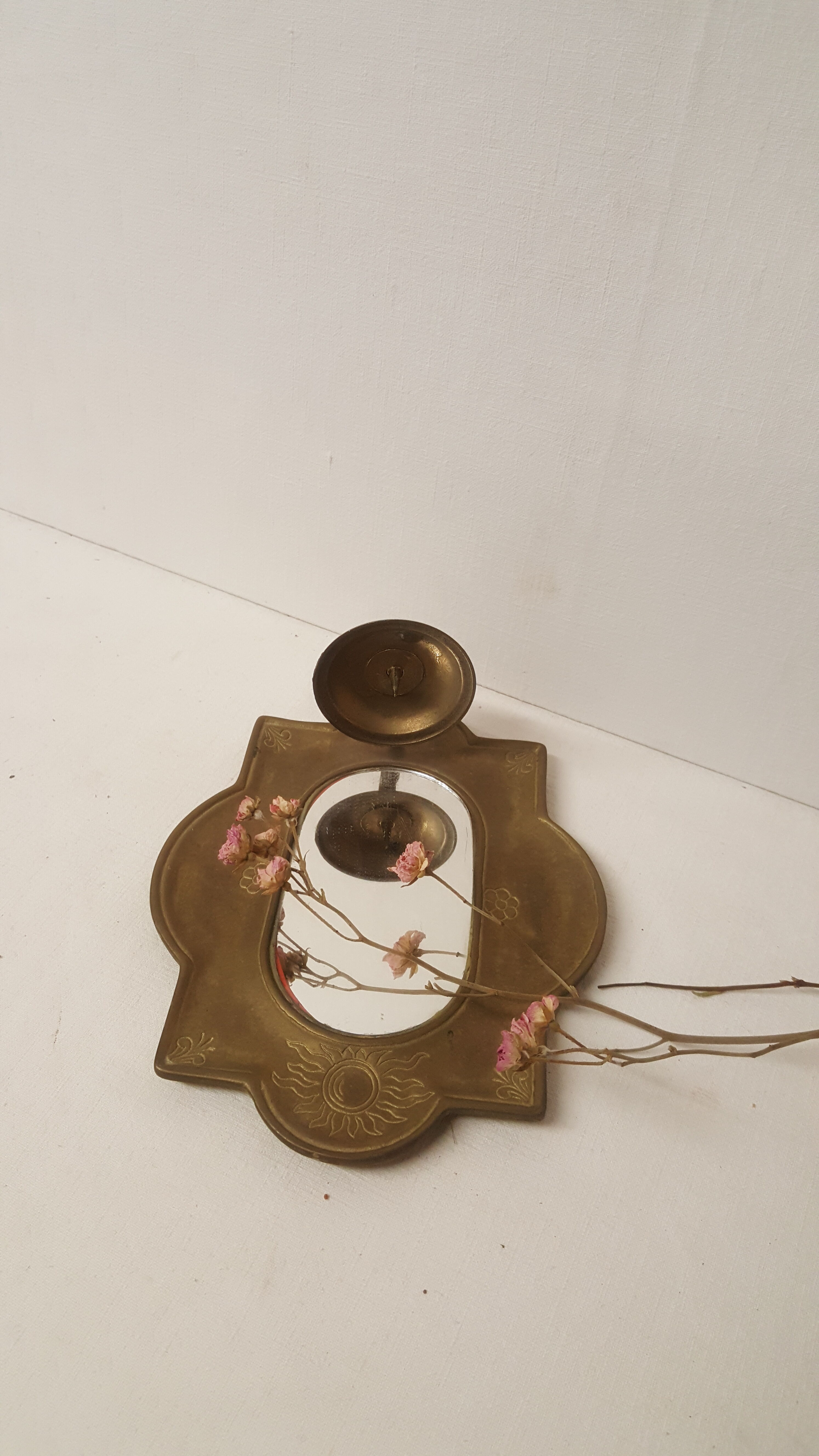 Candlestick mirror made of solid brass