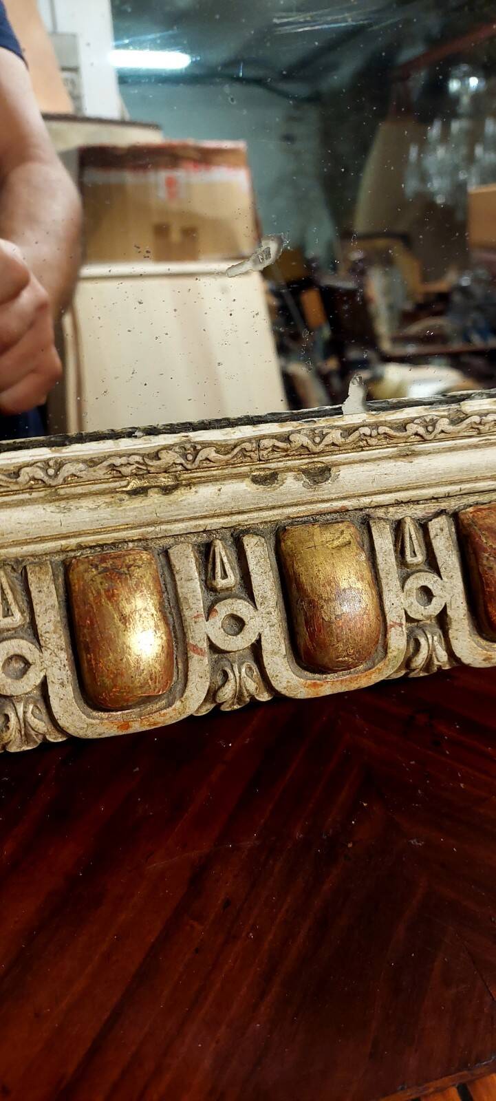 Antique gilded and lacquered mirror, original Napoleon III