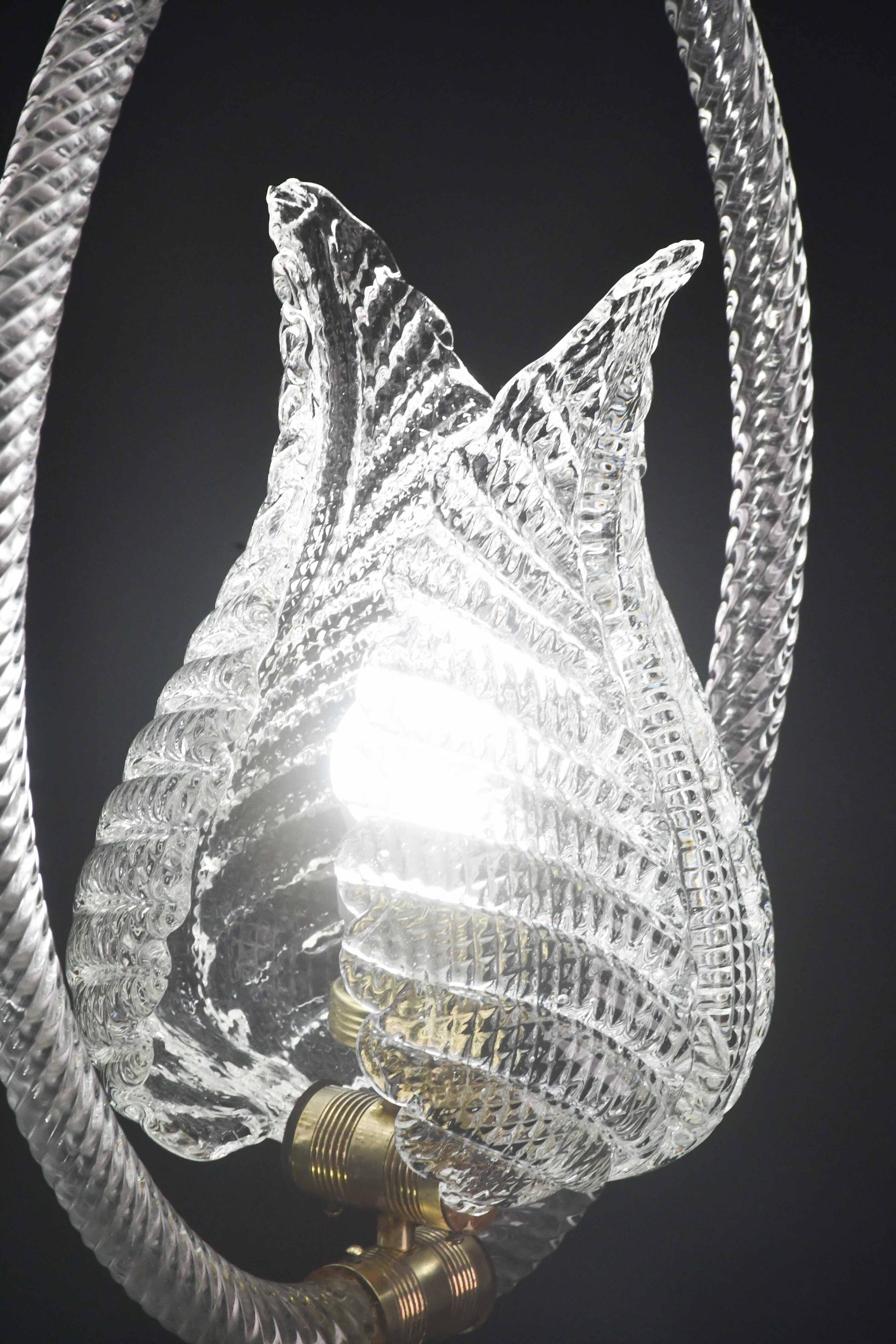 Charming Transparent Art Decò Barovier e Toso Pendant Light Murano Glass, 1940s