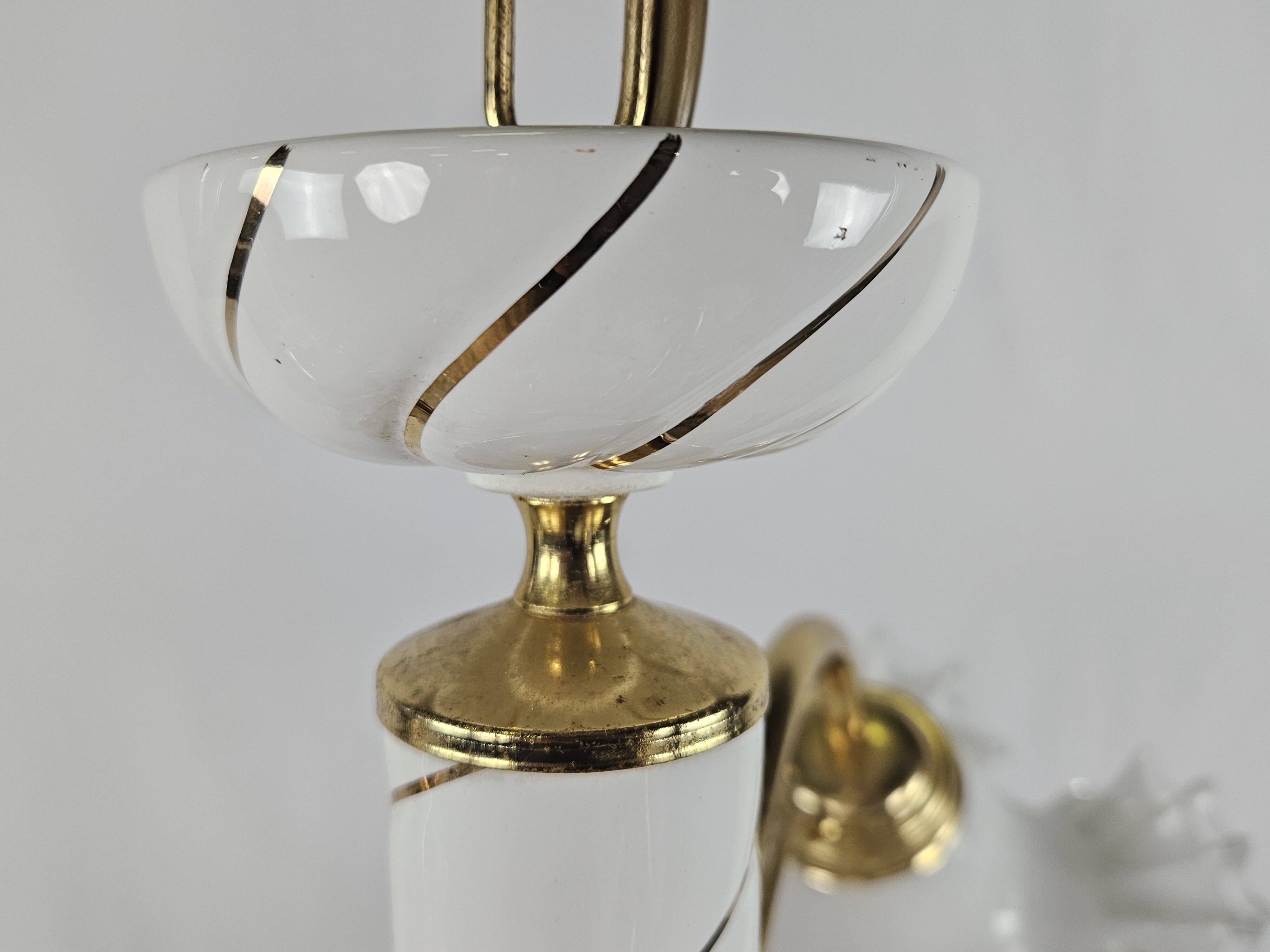 Lustre en céramique, laiton et verre de Murano des années 1970