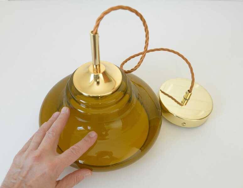 Hand-blown amber glass pendant light: MCM retro bar golden hanging lamp
