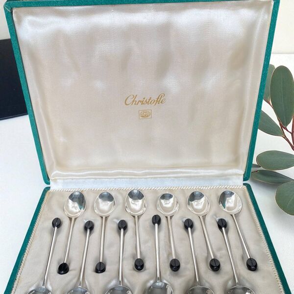 Christofle - 12 cuillères à expresso modèle Grain de café métal argenté