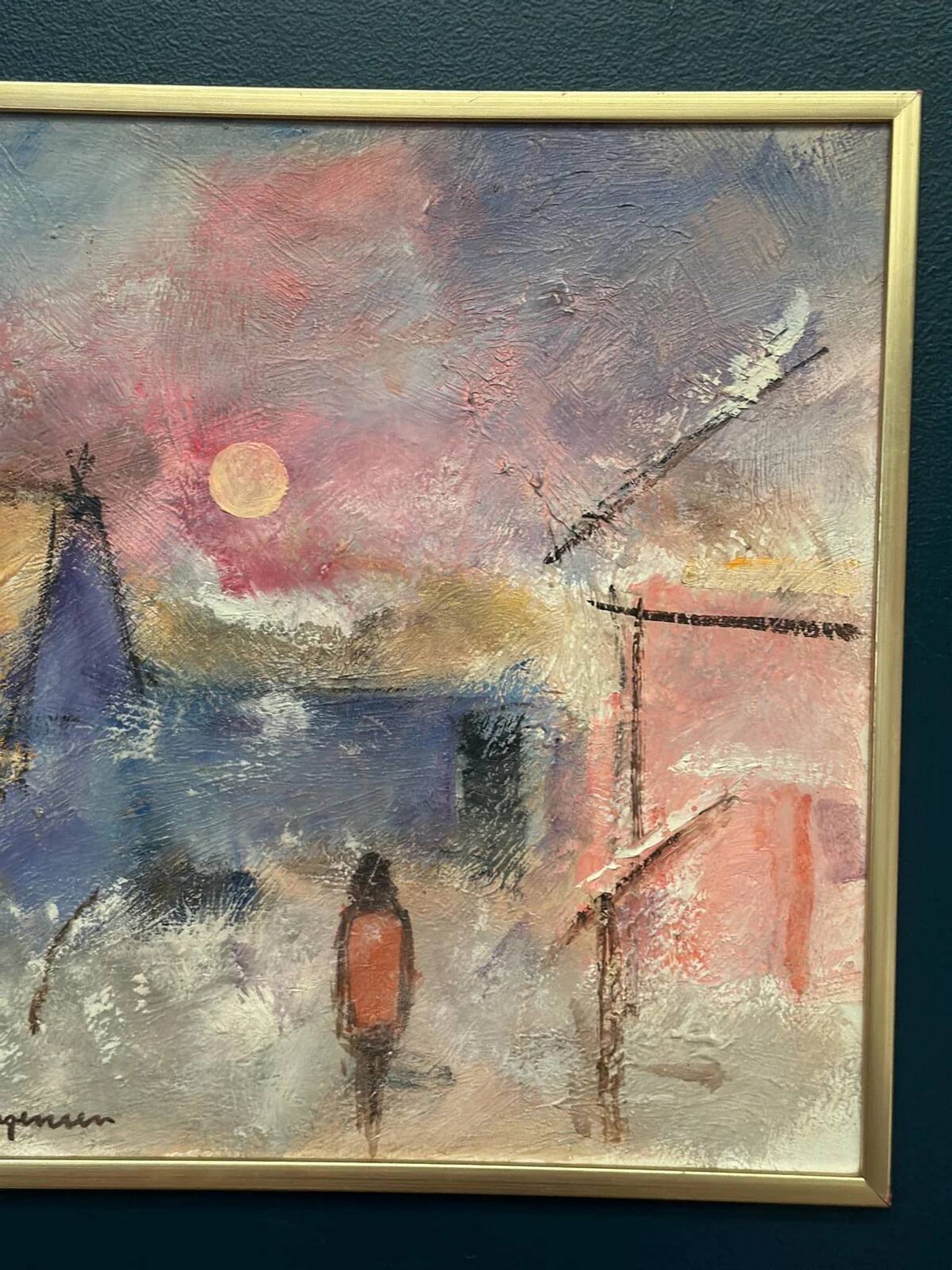 Original Swedish Oil on Panel – “Figure in Landscape” by Poul K. Jörgensen