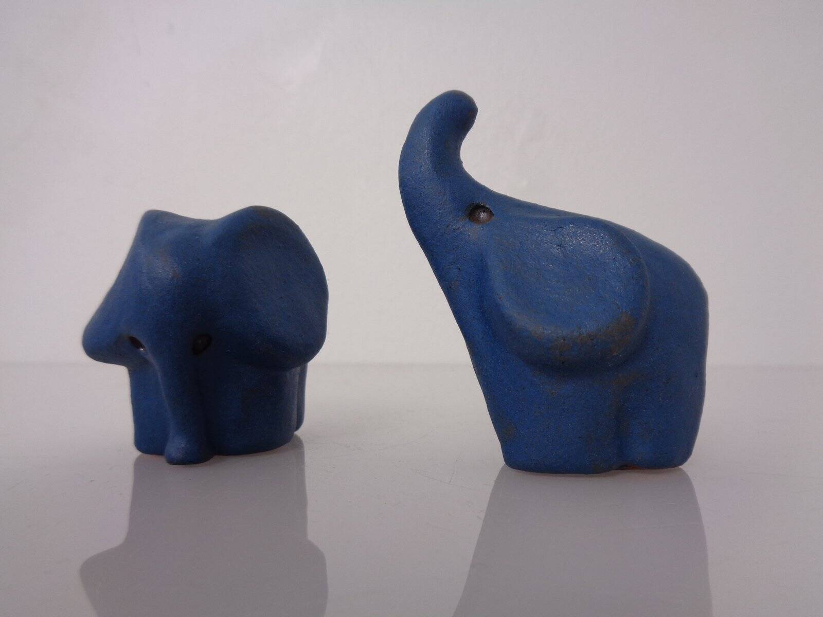 Mid-Century Blue Ceramic Elephants, Austria, Set of 2