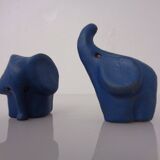 Mid-Century Blue Ceramic Elephants, Austria, Set of 2