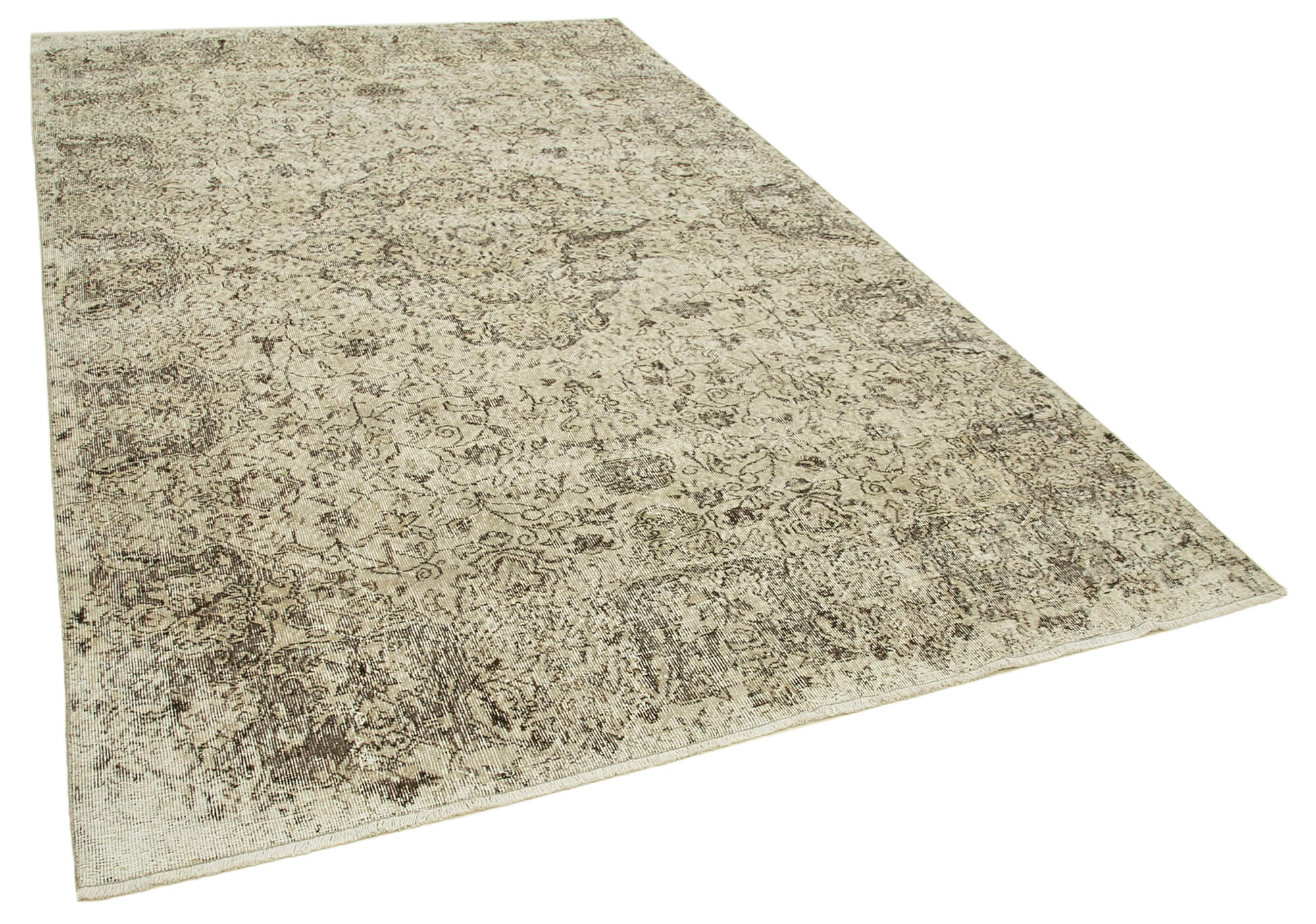 Handwoven vintage anatolian beige carpet 198 cm x 316 cm