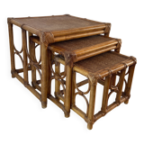 Set of 3 vintage rattan nesting tables – 60s/70s