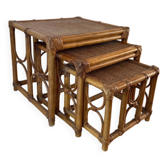 Set of 3 vintage rattan nesting tables – 60s/70s