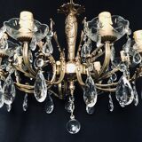 8 lights, crystal, bronze and brass chandelier