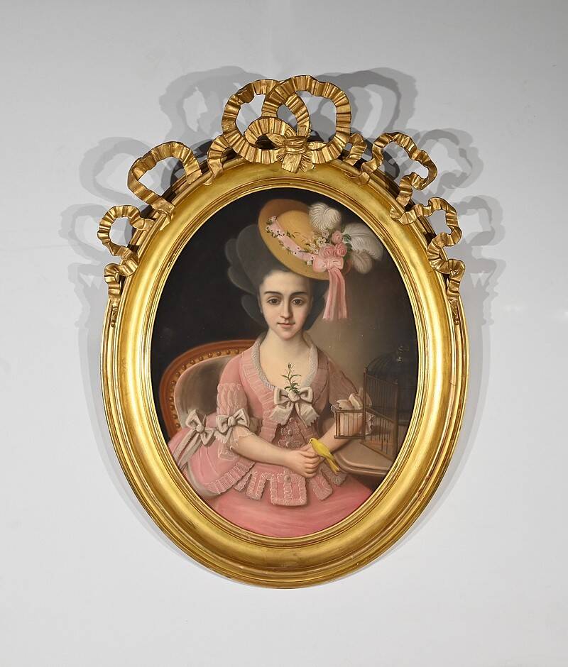 Important Pastel “The Girl with the Canary”, 19th century French school
