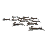 12 silver-plated metal "rabbit" knife rests