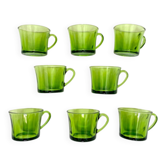 Lot de 8 tasses verre vert vintage Duralex