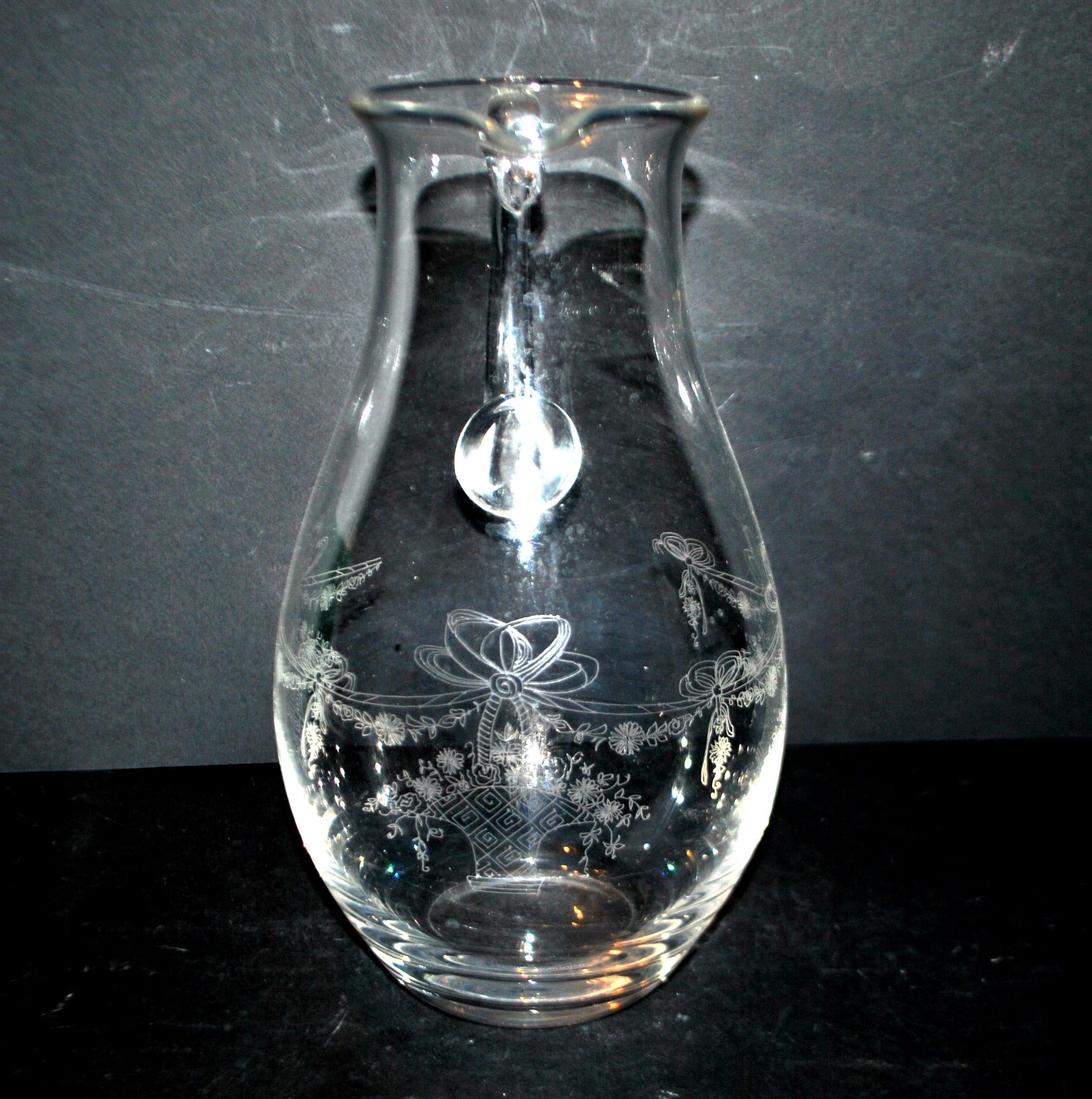 Antique Louis XVI ribbon basket carafe pitcher acid etching pantogravure