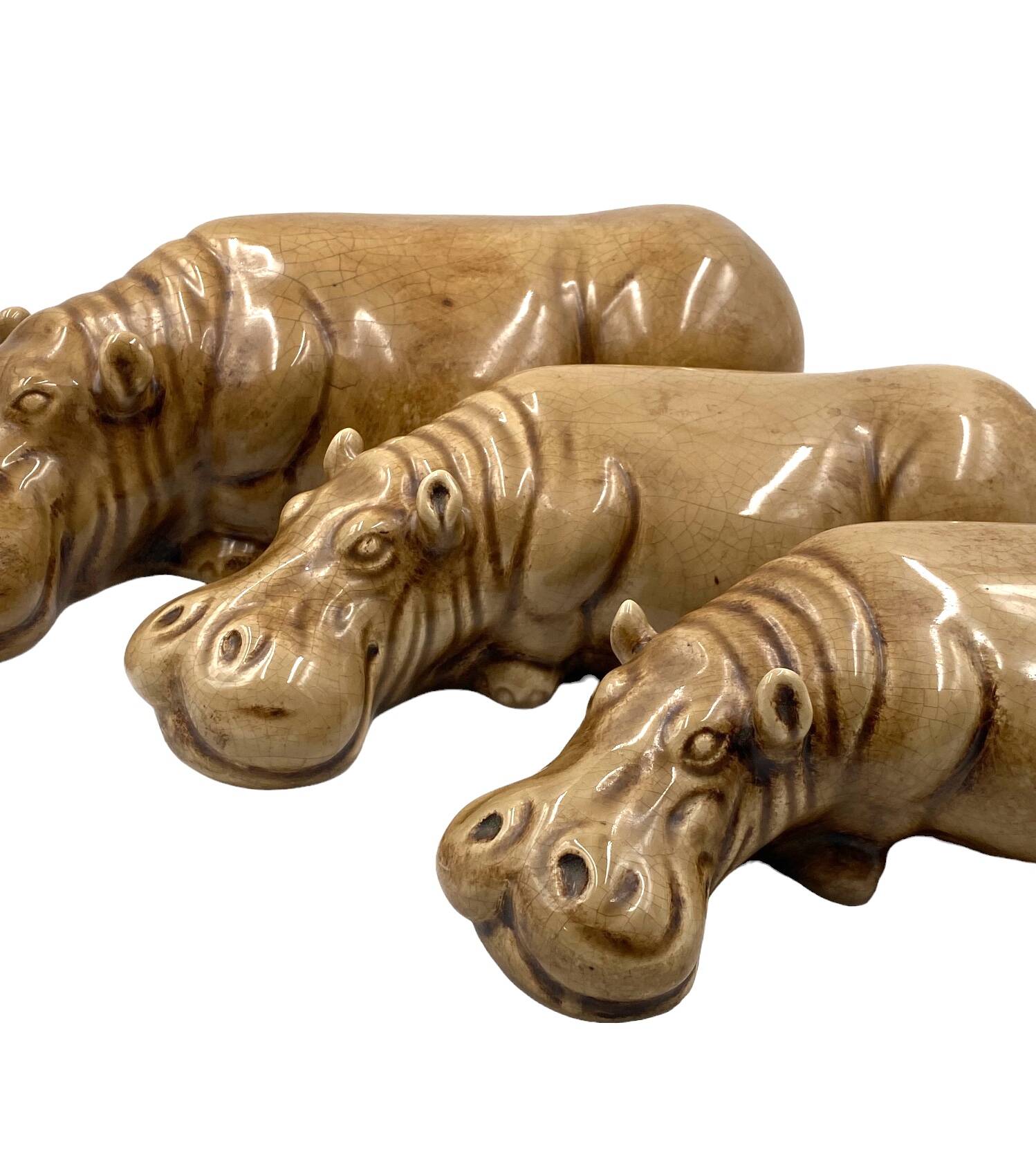 Mid-century Set of 3 ceramic hippos, Zaccagnini Italy 1950s