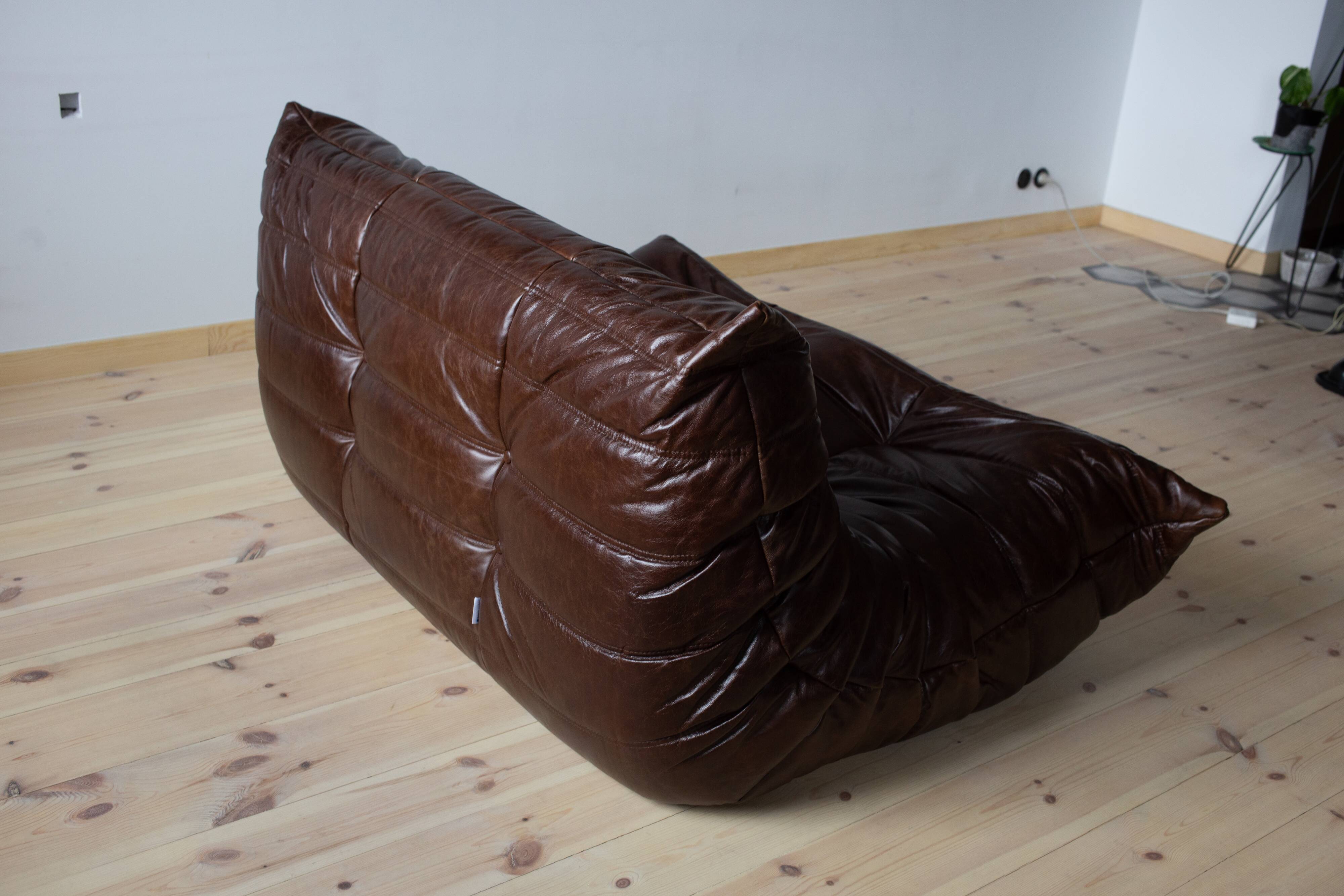 Set of 3 brown leather Togo sofas designed by Michel Ducaroy 1973