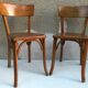 Pair of chairs old signed bistro Baumann wood curved clear vintage