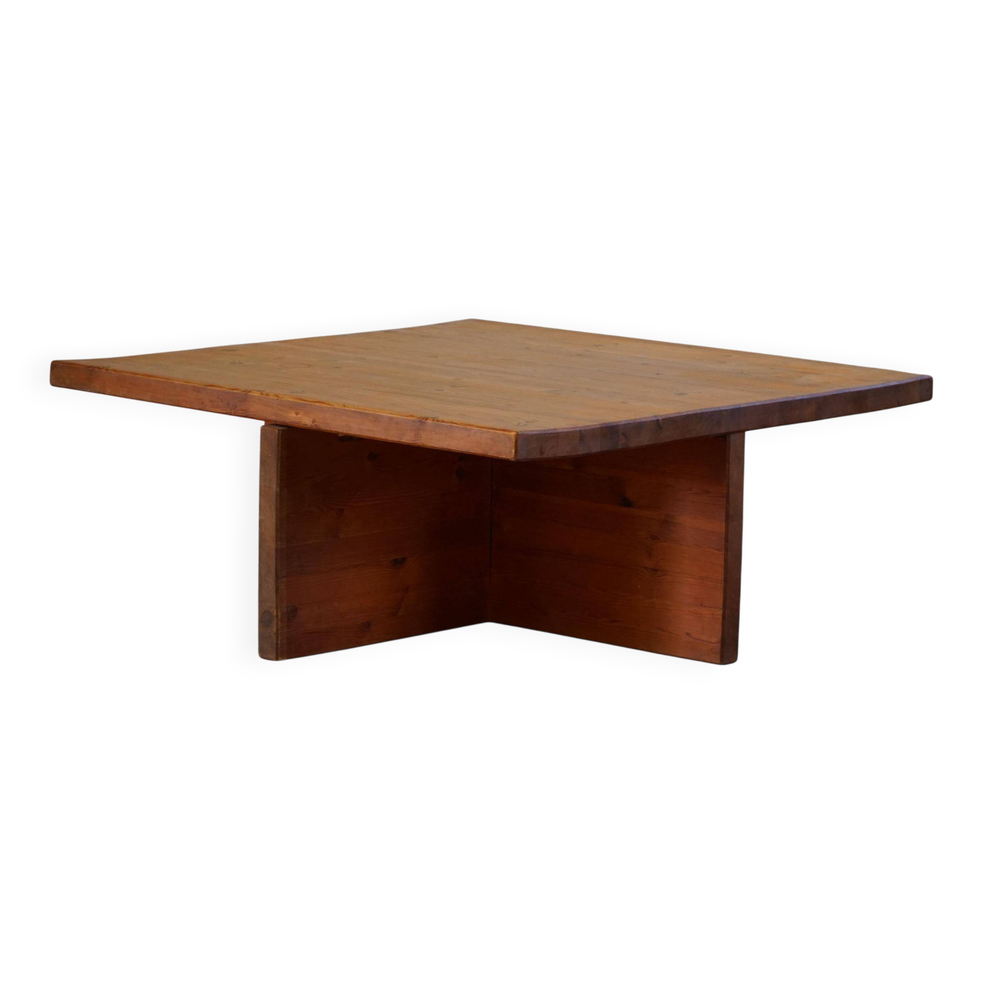 Modern Swedish coffee table in solid pine by Sven Larsson, brutalist, 1970s.