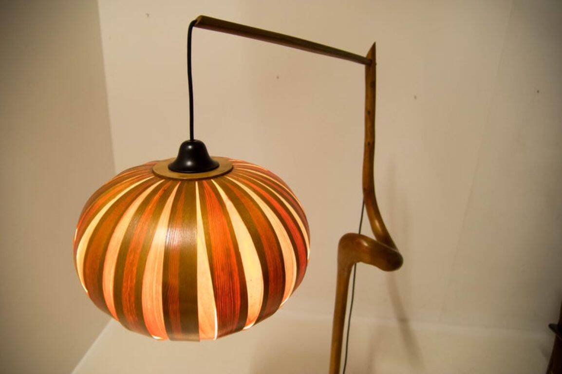 1960s Mid-Century Modern Sculptural Wooden and Veneer Floor Lamp