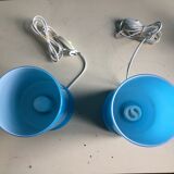 Two handmade IKEA 1980 blue glass candy lamps