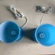 Two handmade IKEA 1980 blue glass candy lamps