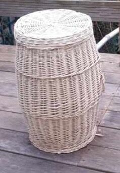 Pan with wicker lid painted white