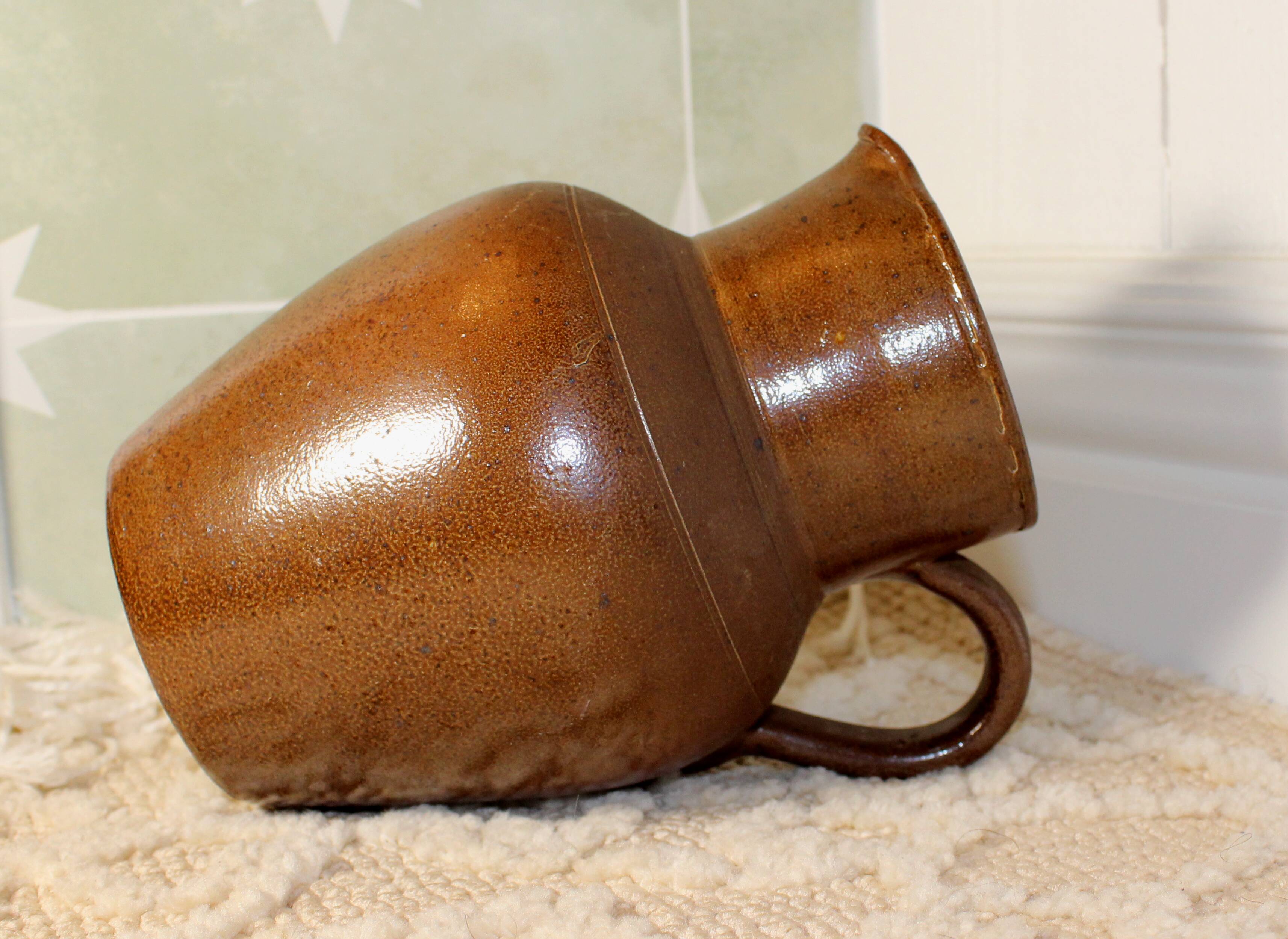 Berry Stoneware Pitcher - Handmade - French - Vintage
