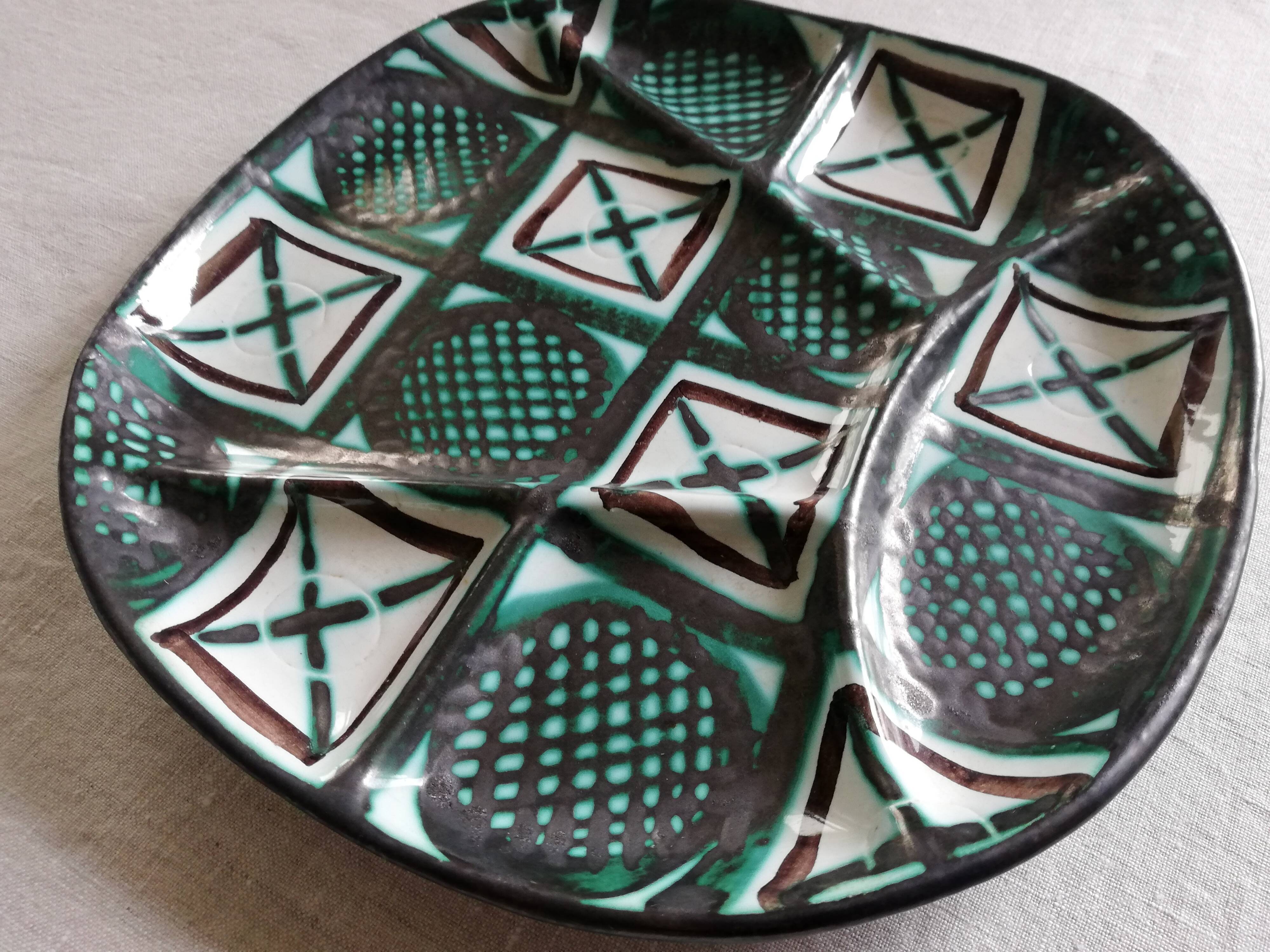 Set 6 compartment plates Robert Picault Vallauris