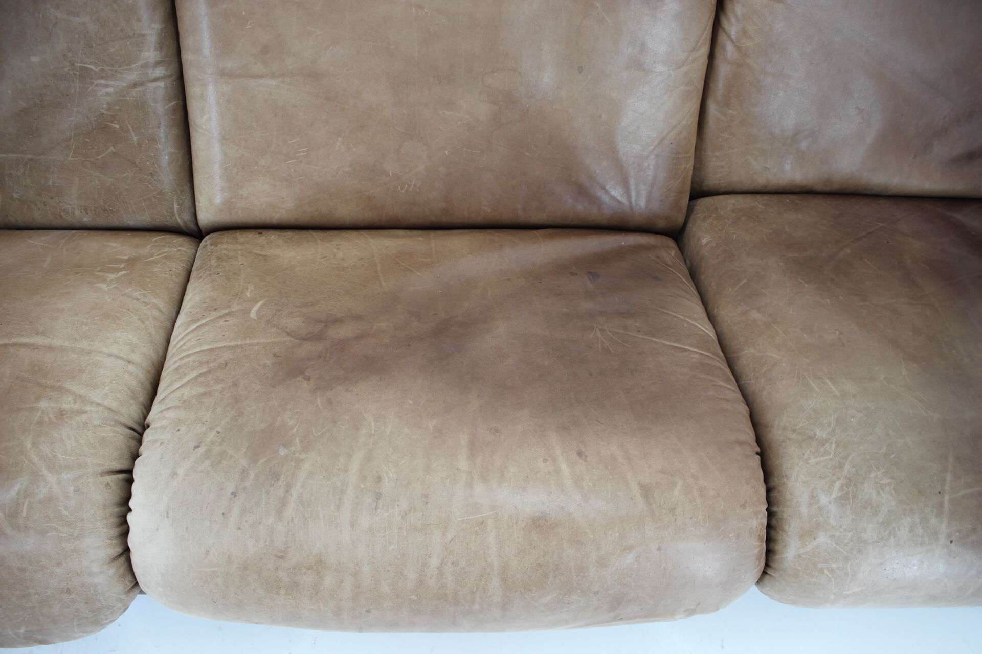 1970s Brutalist Dutch Oak and Leather 3 Seater Sofa