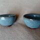 Set of 2 japanese blue cracked glaze ceramic tea bowls