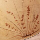 1950s floor lamp in brass and teak/shade with floral motif