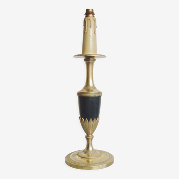 Empire style lamp stand in green and gold brass