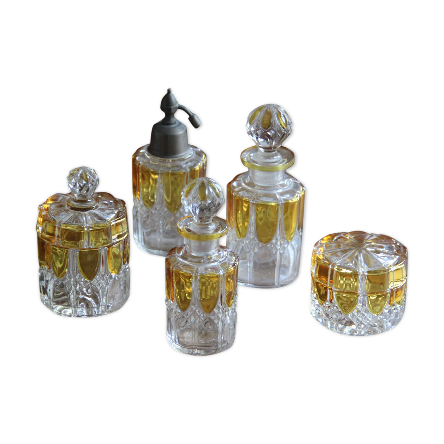 Set of crystal art deco toilet bottles