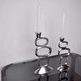 Pair of circle candlesticks by Matthew Hilton, England, 1980