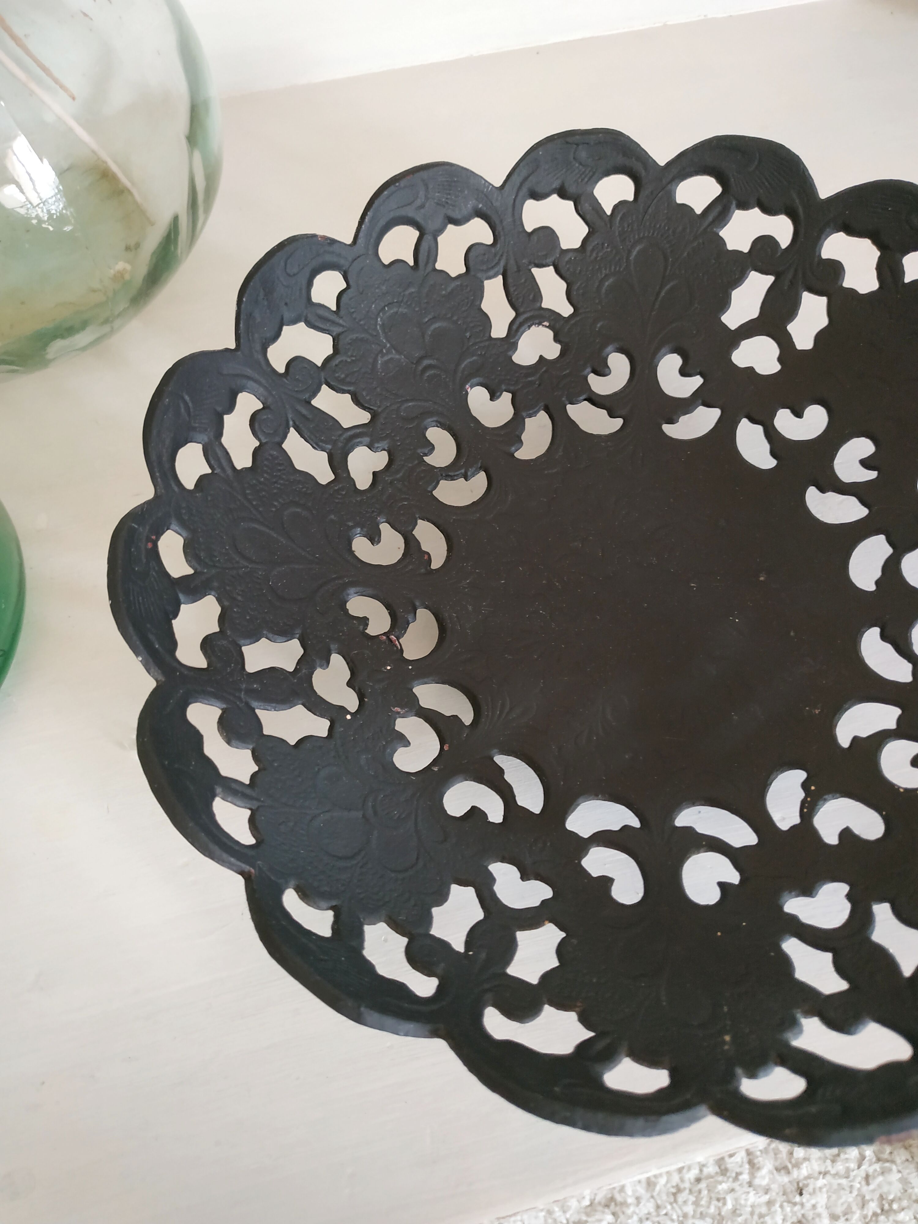 Old black metal tray
