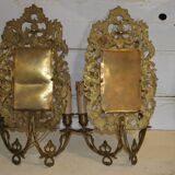 Pair of bronze wall lamp with a mirror