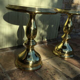 Pair of coffee tables gilded metal smoked glass top