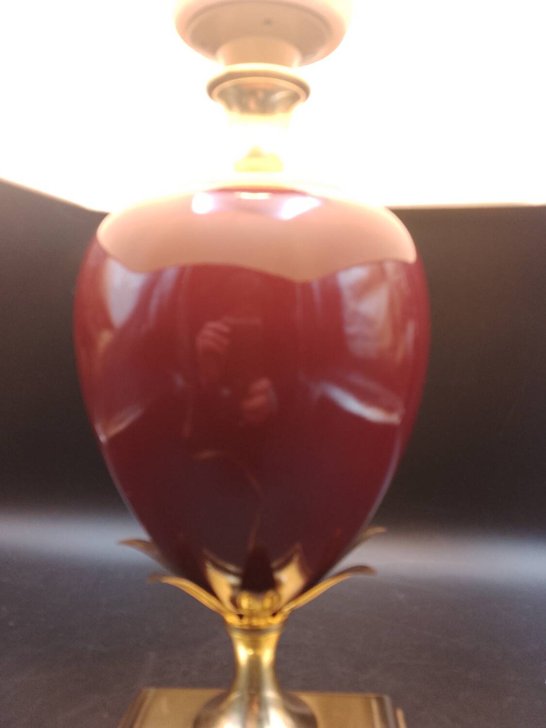 Beautiful Bordeaux Porcelain and Brass Lamp Le Dauphin Model Ançay Annanas